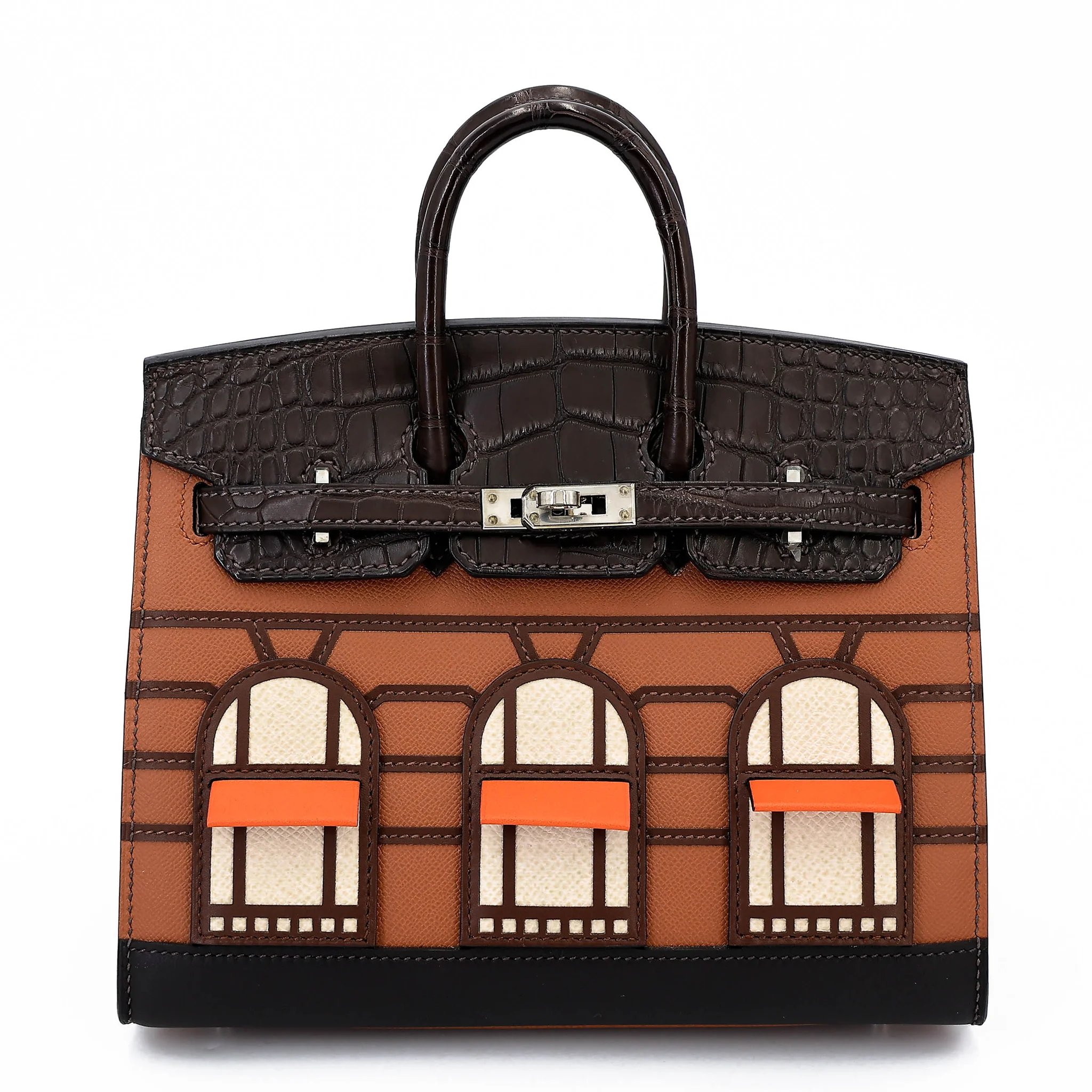 Excellent ( Rank SA ) HERMÈS Limited Edition Birkin Faubourg 20 Gold (37) Ebene (46) Brulee (4G) Orange (93) Craie (10) Matte Alligator Madame Sombrero Swift Palladium hardware Y (2020)