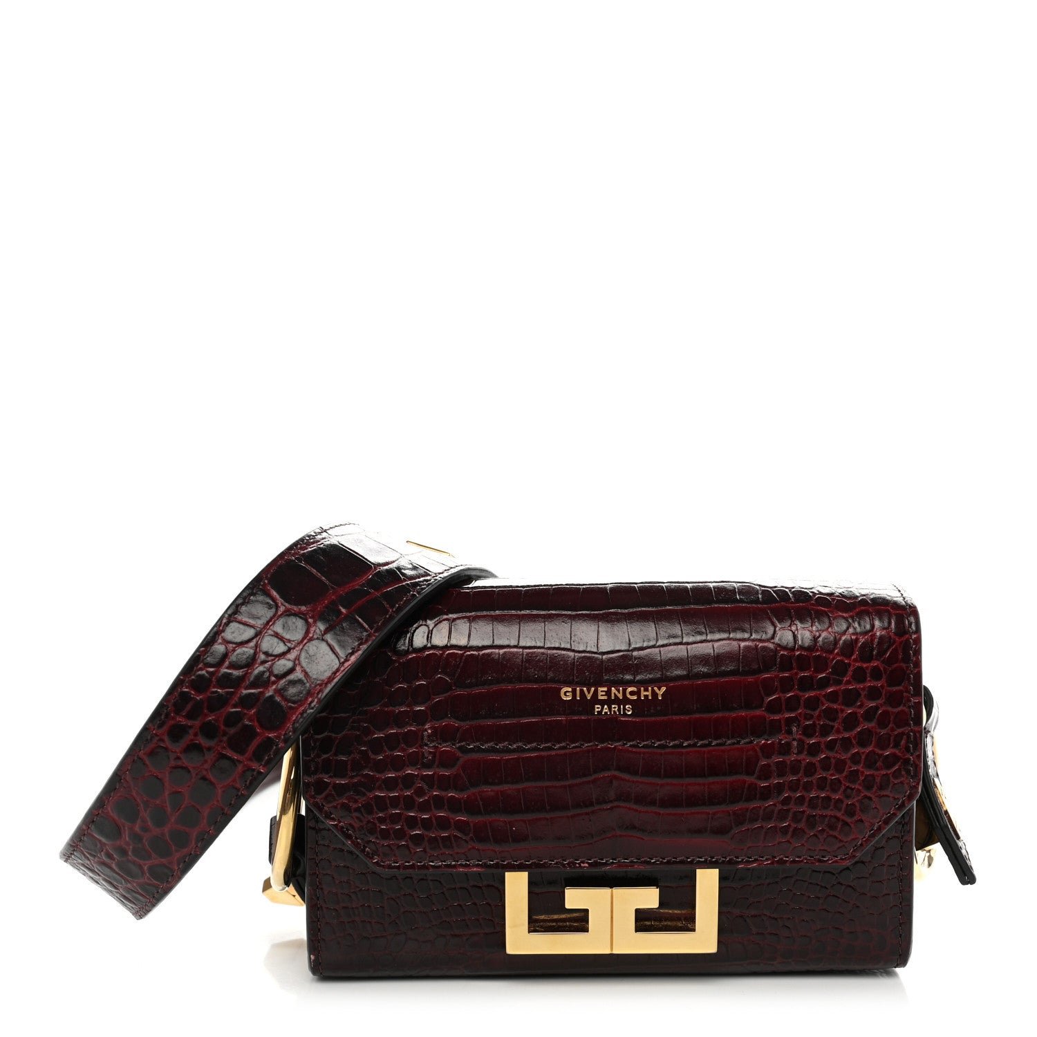 Givenchy Givenchy Calfskin Crocodile Embossed Eden Bag Eggplant