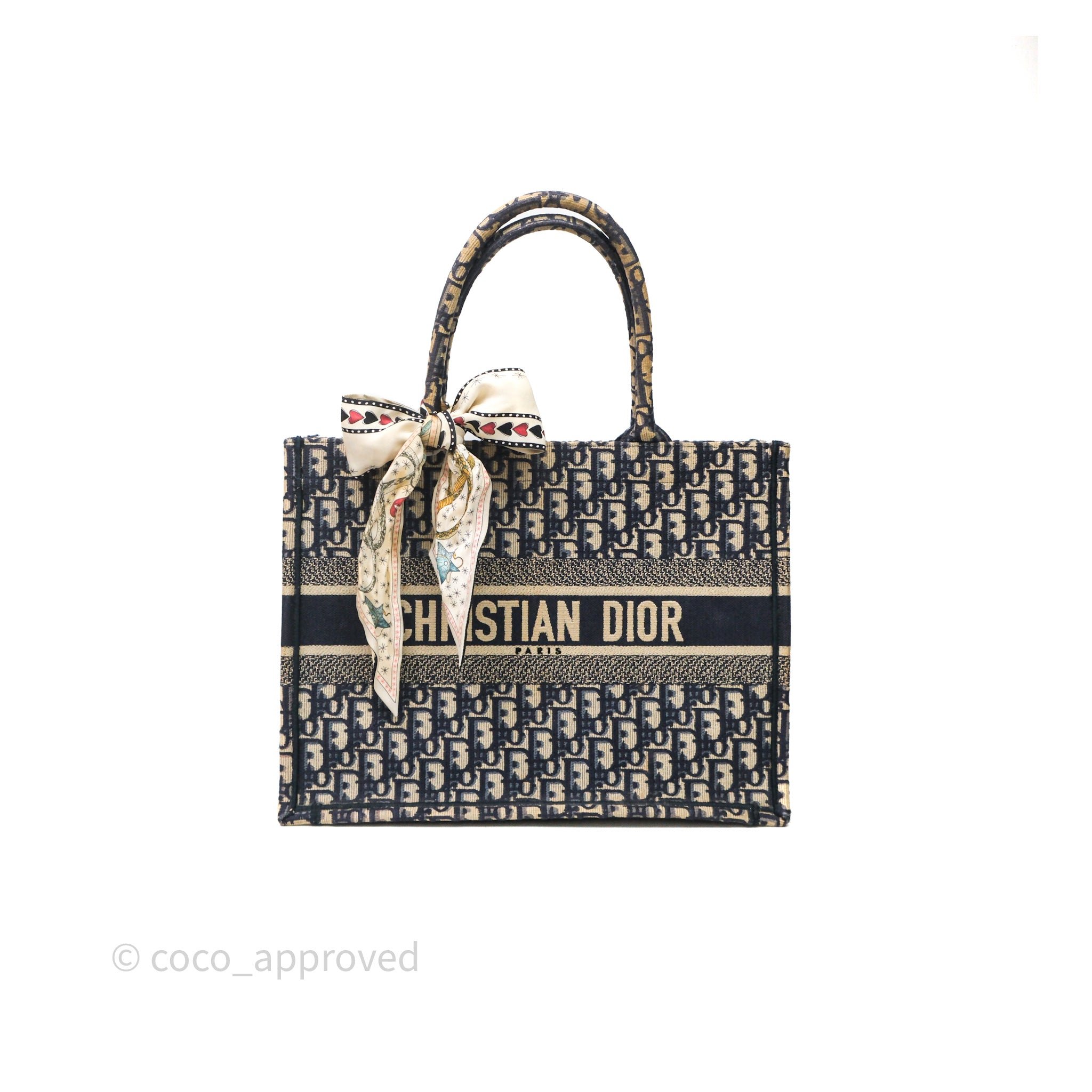 Christian Dior Medium Blue (Old Small) Dior Oblique Embroidery Canvas Book Tote
