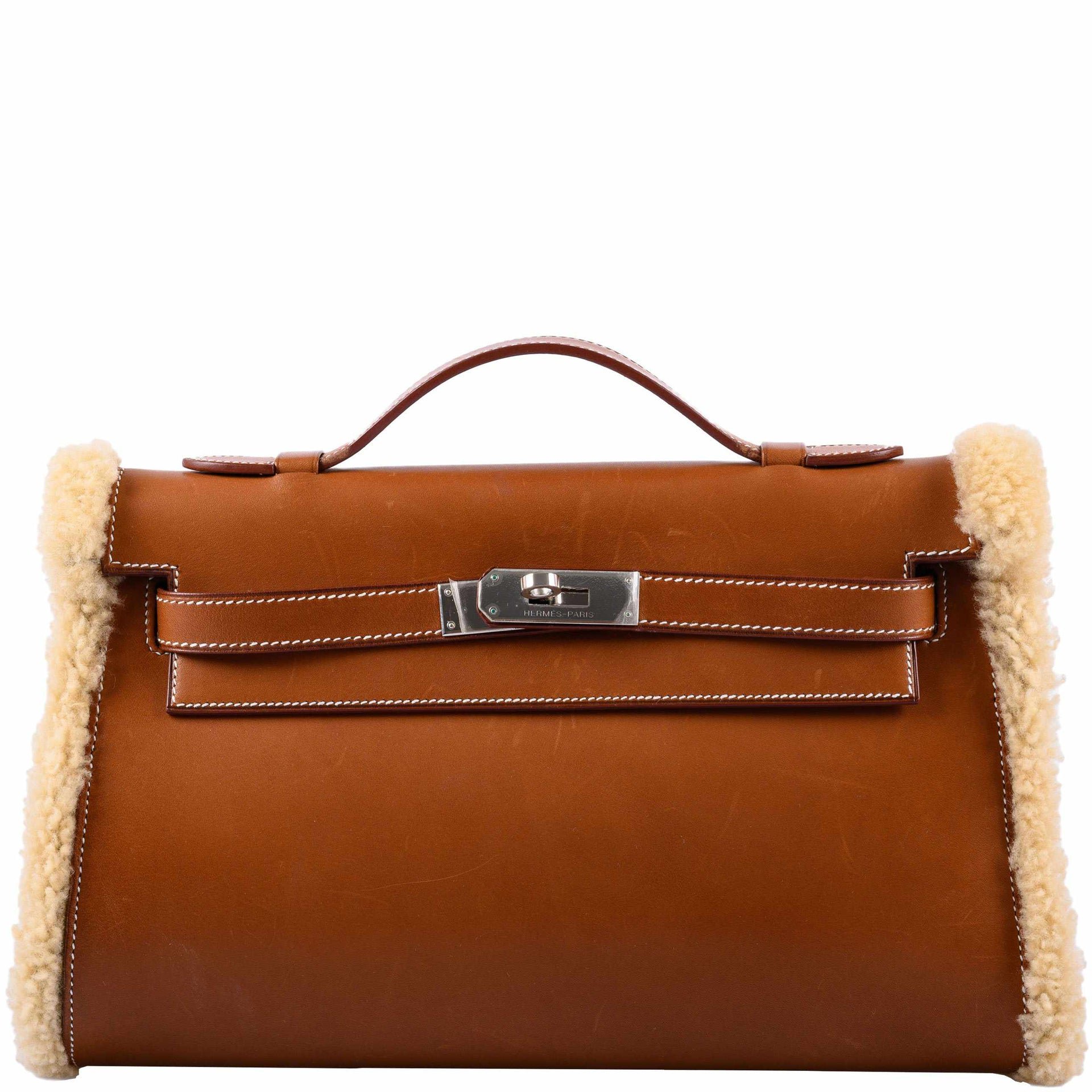 Hermes Hermès Teddy Kelly Clutch Barenia Mouton Shearling Palladium Hardware
