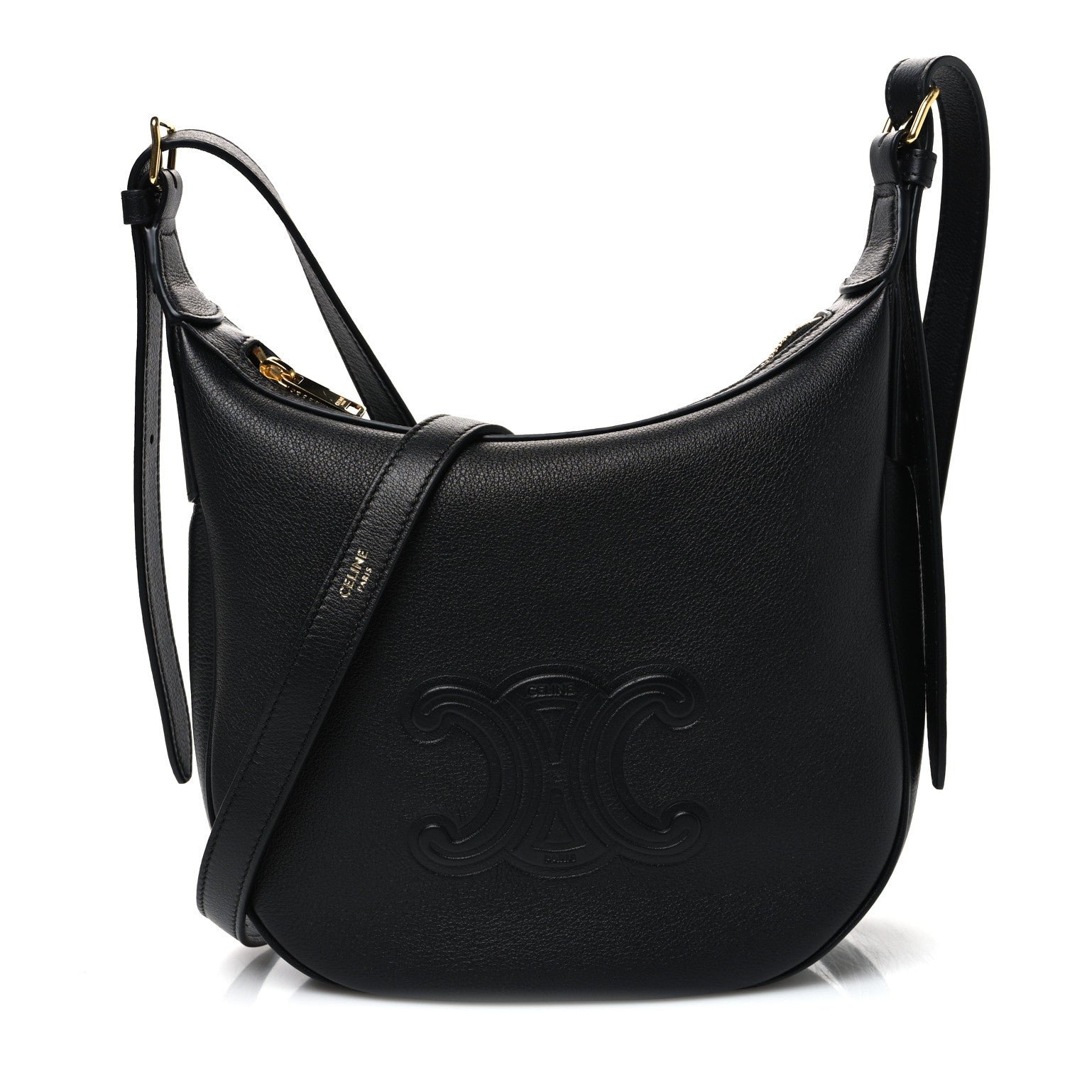Celine Supple Calfskin Cuir Triomphe Small Heloise Shoulder Bag Black