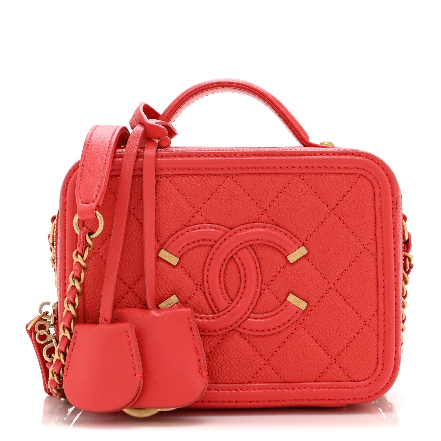 Chanel Caviar Quilted Small CC Filigree Vanity Case Red