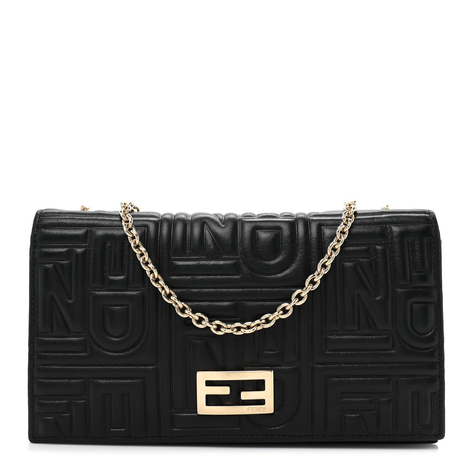 Fendi Nappa Logo Embossed Long Wallet On Chain Black