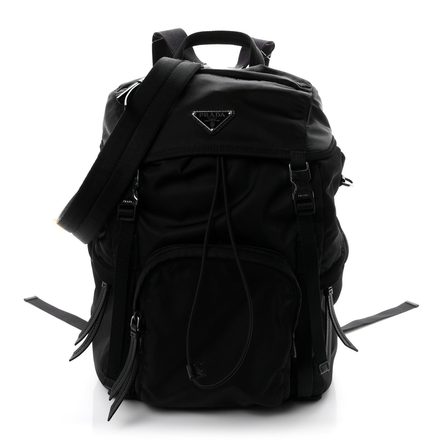 Prada Re-Nylon Saffiano Logo Double Buckle Backpack Black