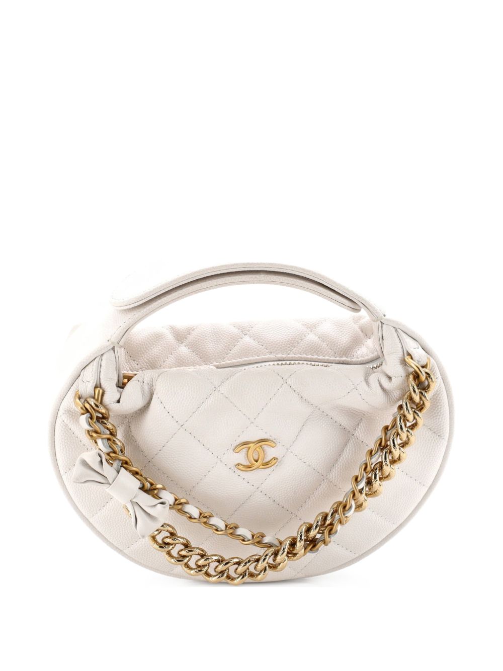 Double Chain Bow Pouch Quilted Caviar Mini hobo bag