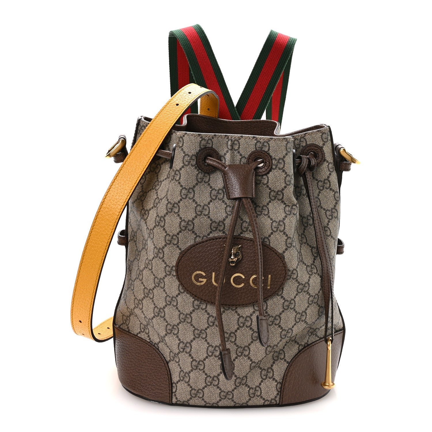 Gucci GG Supreme Monogram Neo Vintage Drawstring Bucket Backpack Beige New Acero Crop