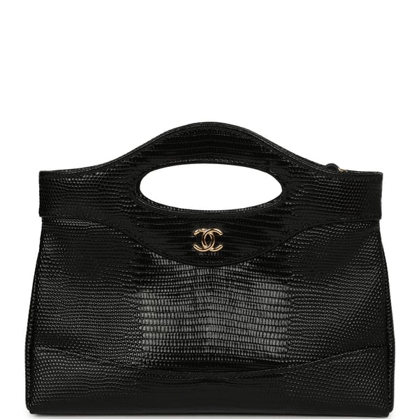 Chanel 31 Clutch with Chain Black Lizard Embossed Calfskin Gold Hardware