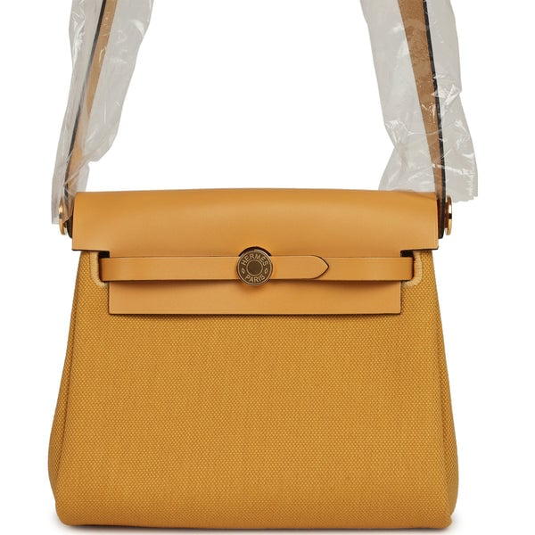 Hermes Herbag Zip 20 Mini Paille Toile Militaire Canvas, Vache Hunter Gold Hardware