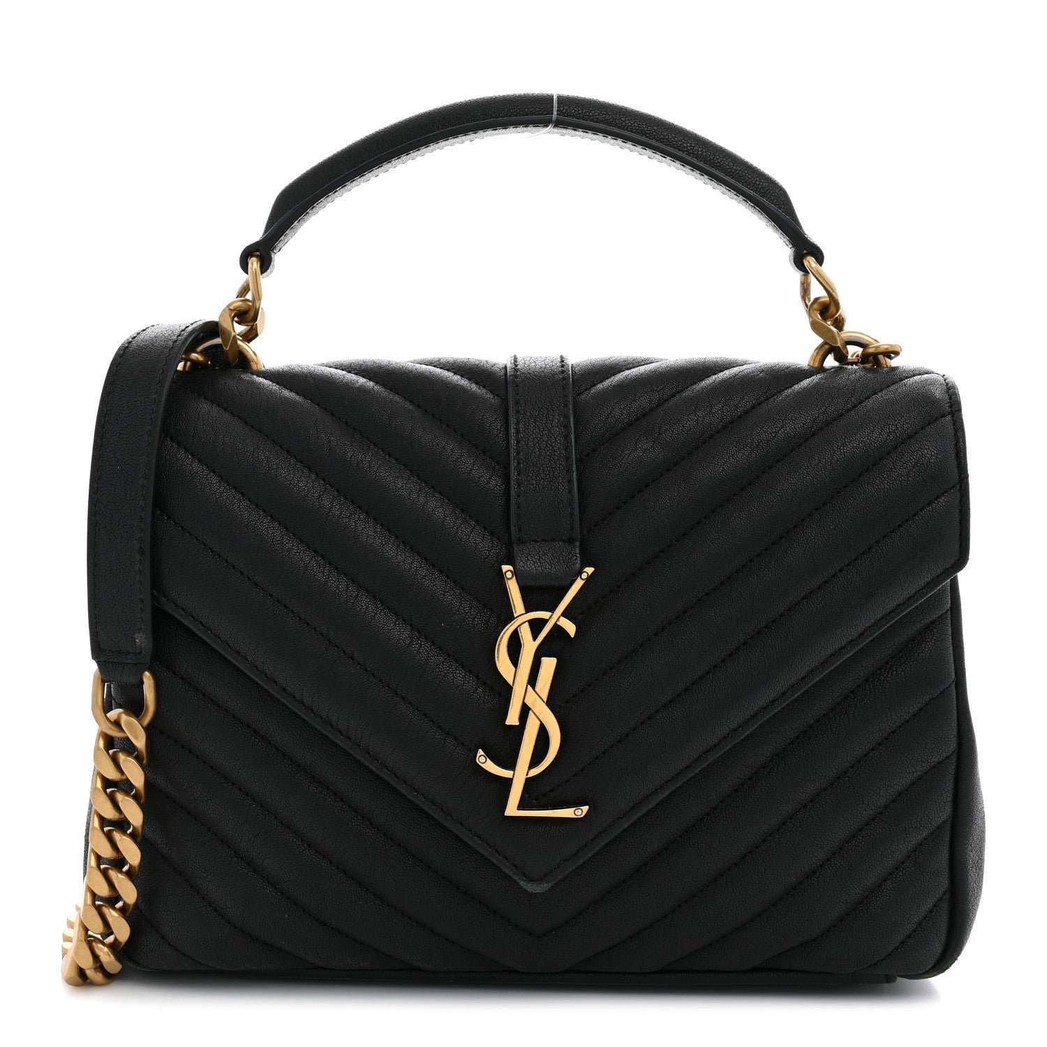 Saint Laurent Sheepskin Matelasse Chevron Monogram Medium College Bag Black
