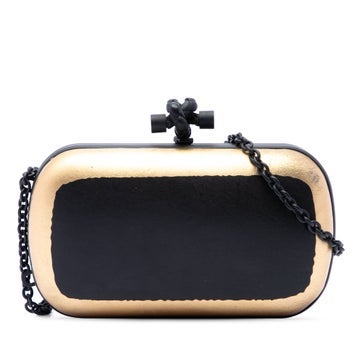 Calf Leather Bicolor Gilded Waxed Leather Knot Clutch with Chain