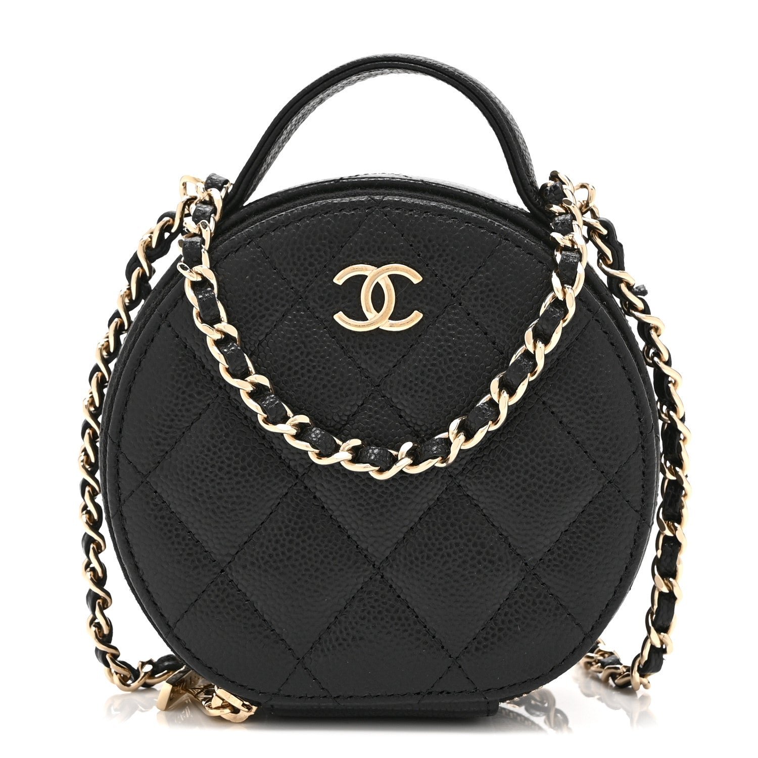 Chanel Caviar Quilted Round Handle With Care Vanity With Chain Black
