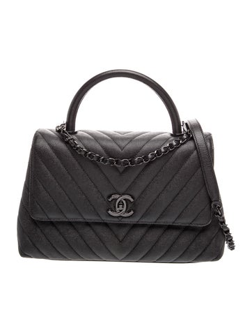 Small So Black Chevron Coco Handle Bag