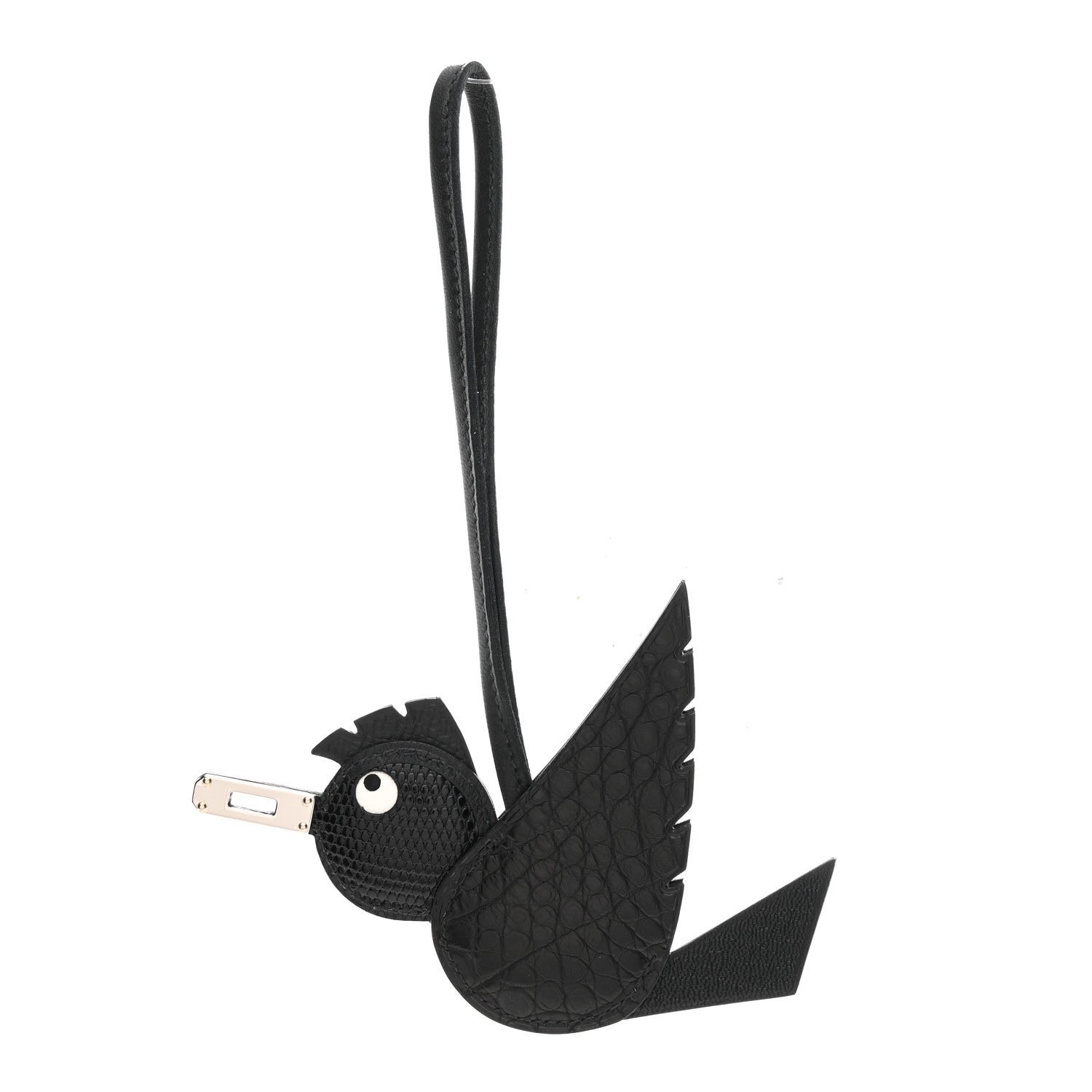 Hermes Hermes Epsom Chevre Mysore Swift Alligator Lizard Birdy Bag Charm Black
