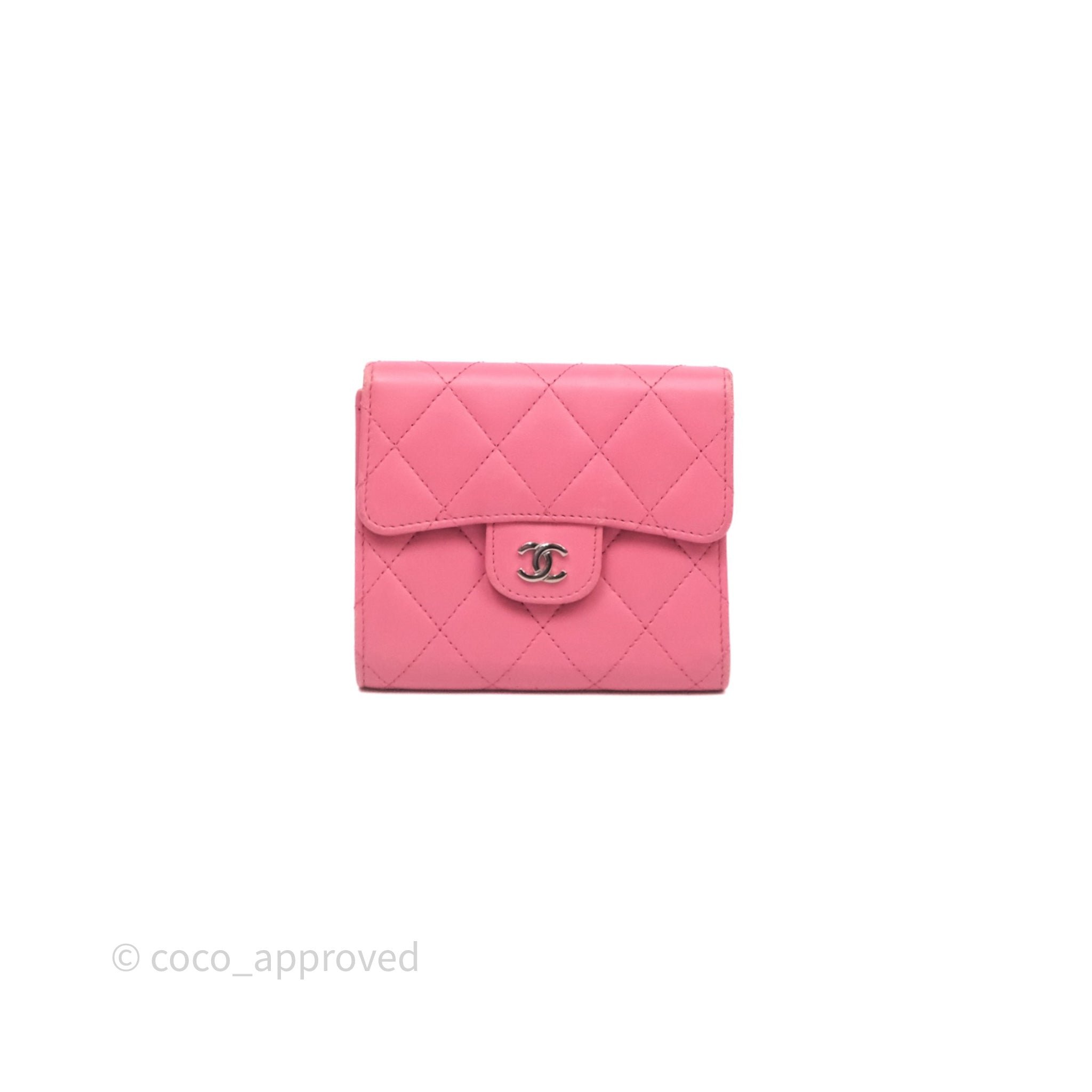Chanel Classic Flap Wallet Pink Lambskin Silver Hardware