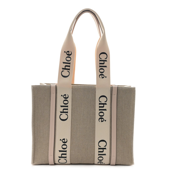 Chloe Linen Calfskin Medium Woody Ribbon Tote Cement Pink