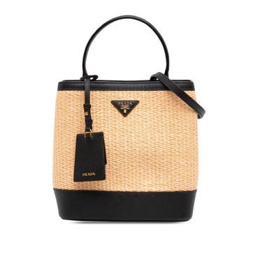 Leather Medium Saffiano Trimmed Paglia Panier Bag