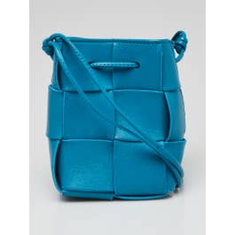 Bottega Veneta Bottega Veneta Blueprint Intrecciato Woven Leather Mini Cassette Bucket Bag