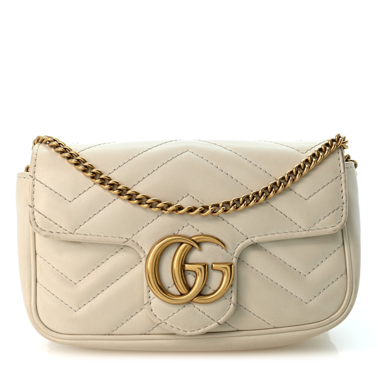 Calfskin Matelasse Super Mini GG Marmont Shoulder Bag White