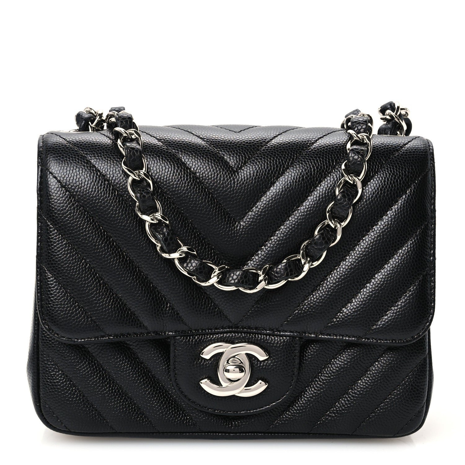 Chanel Caviar Chevron Quilted Mini Square Flap Black