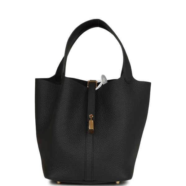 Hermes Picotin Lock 22 Black Clemence Gold Hardware