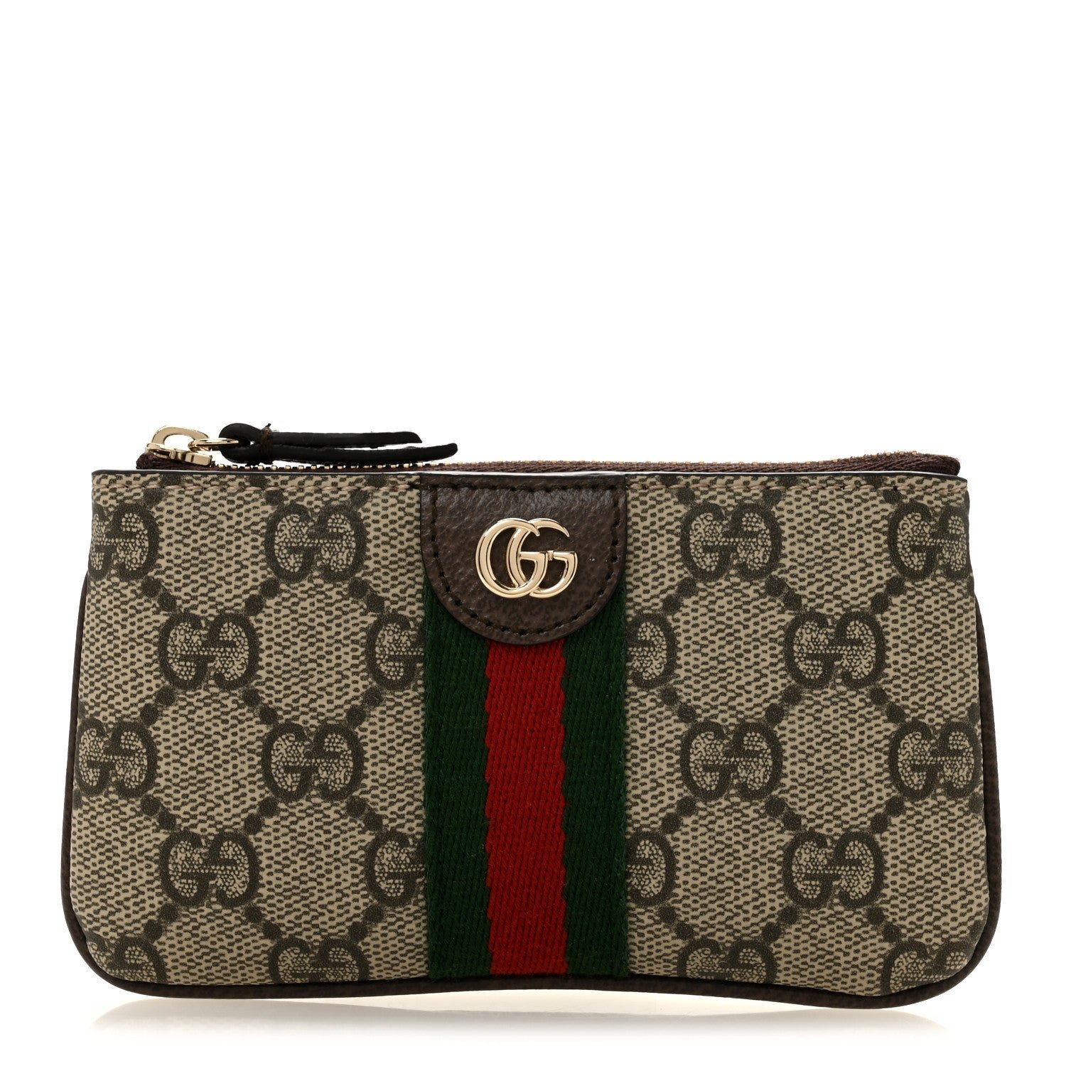 Gucci GG Supreme Monogram Web Ophidia Zip Key Pouch Brown