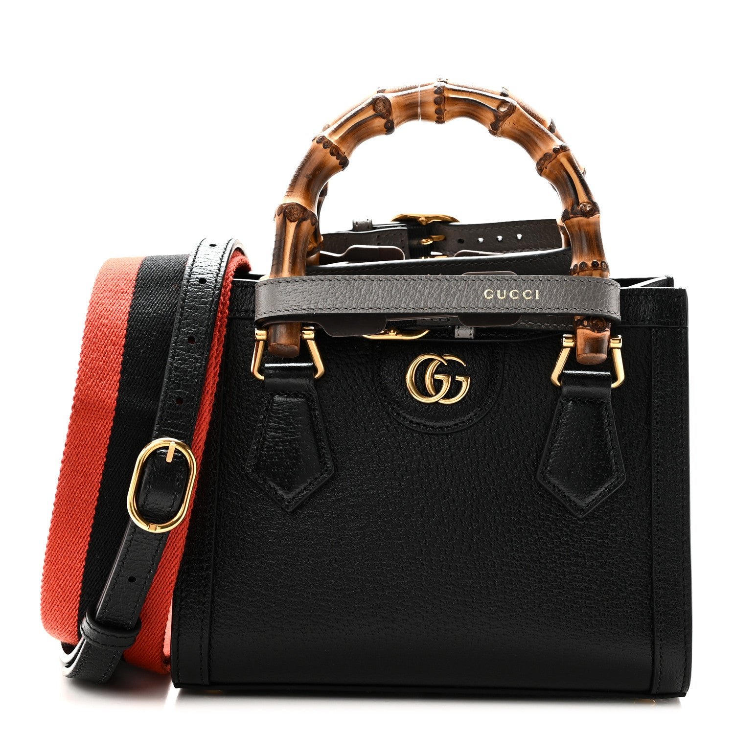 Gucci Textured Dollar Calfskin Web Mini Diana Tote Bag Black