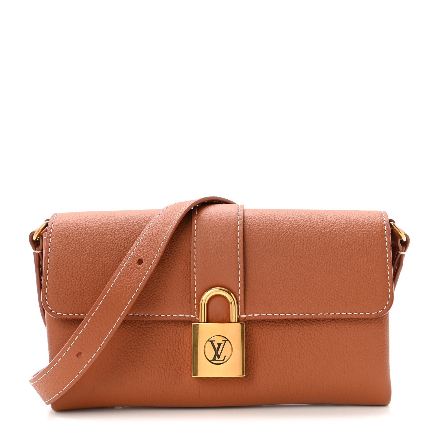 Louis Vuitton Grained Calfskin Low Key Wallet On Chain Cognac