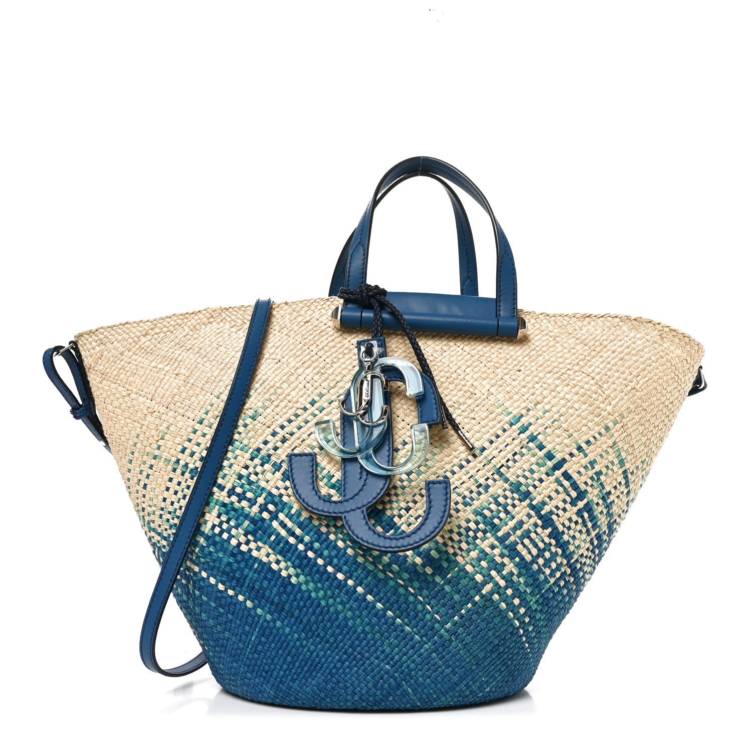 Jimmy Choo Raffia Degrade Macy Basket Tote Natural Butterfly Blue