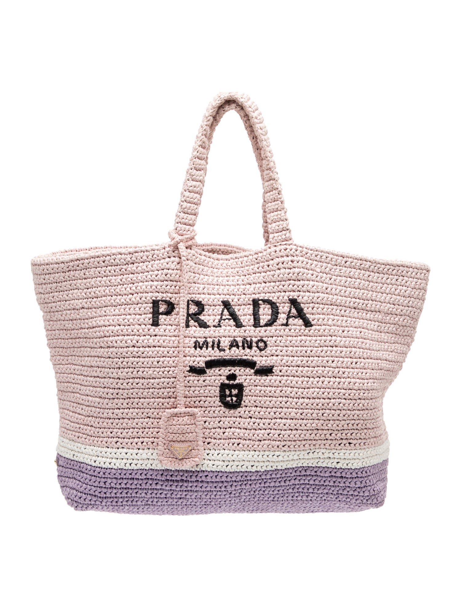 Enameled Metal Triangle Raffia Los Angeles Logo Tote