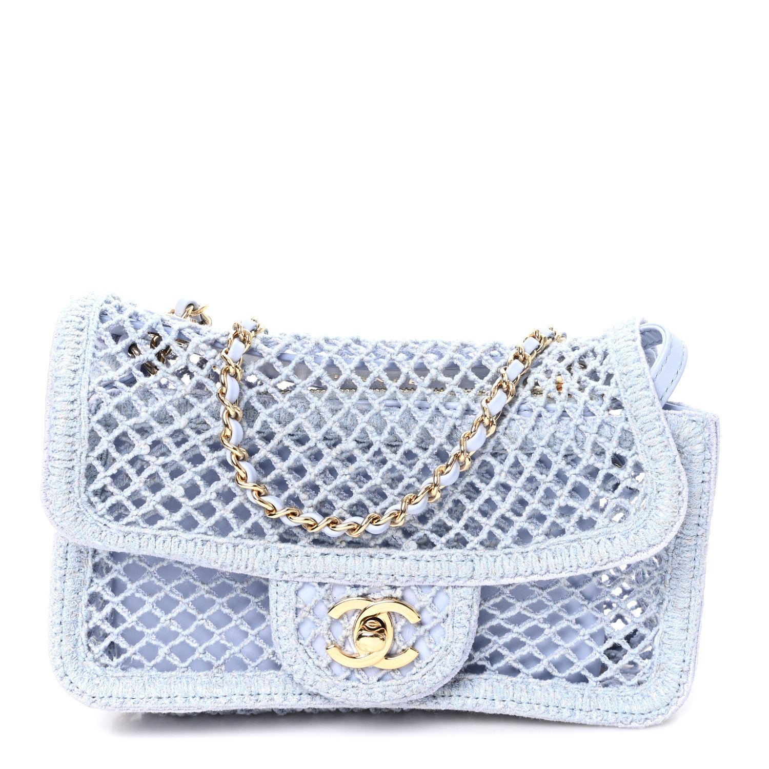 Chanel Mesh Macrame Small Flap Bag  Light Blue