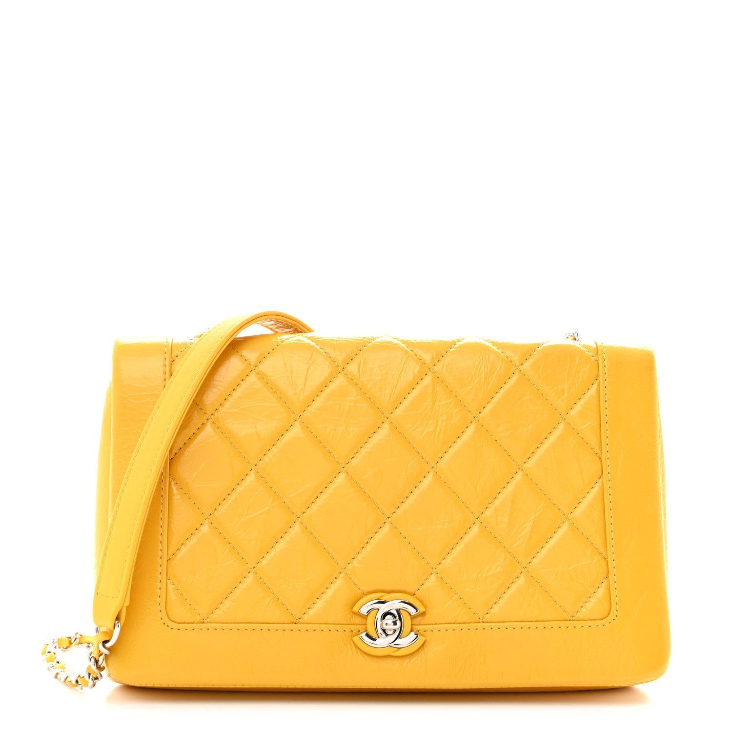 Chanel Shiny Aged Calfskin Quilted Flap Yellow