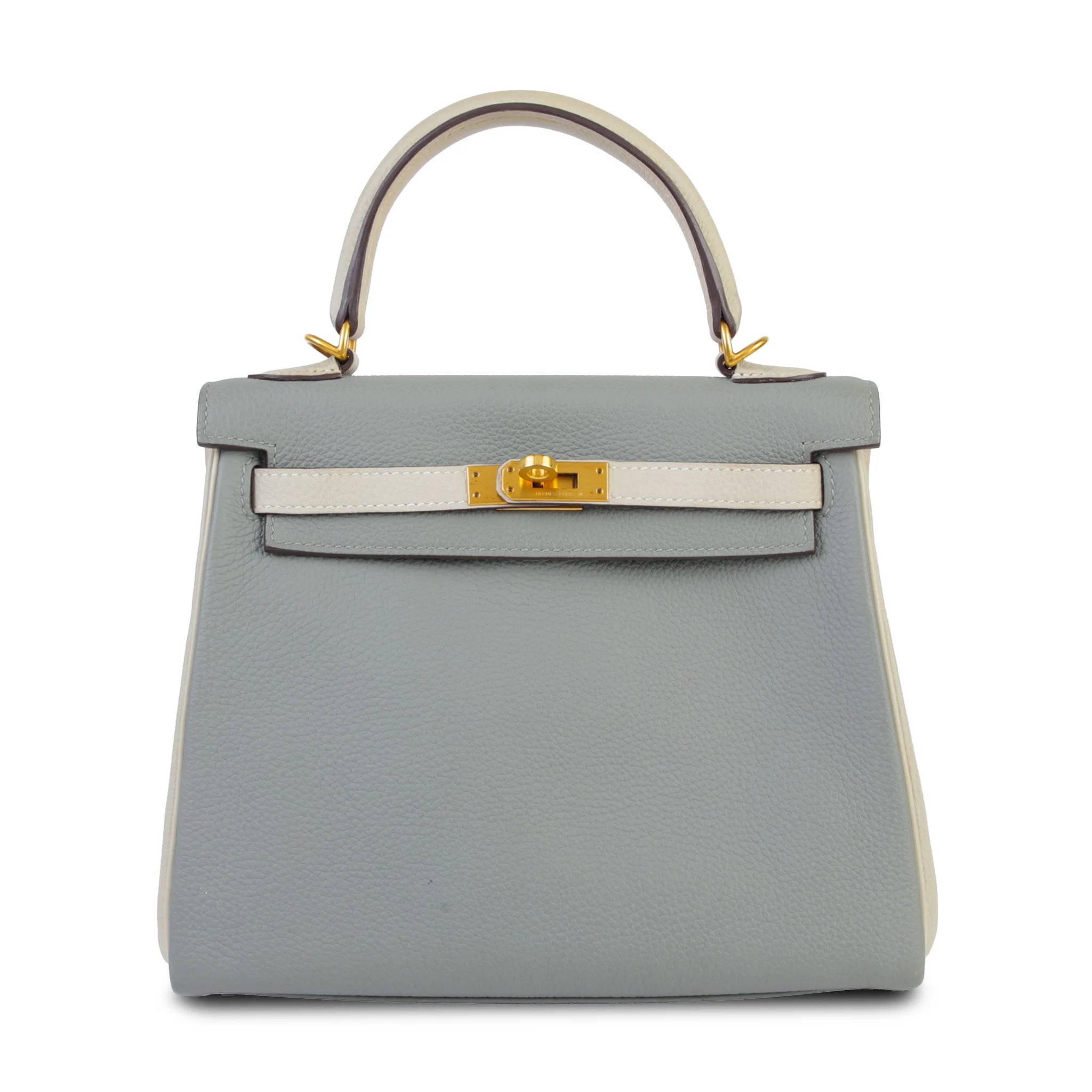 Good ( Rank AB) HERMÈS Special Order Kelly 25 Gris Mouette (4Z) Gris Perle (80) Togo Brushed Gold hardware C (2018)
