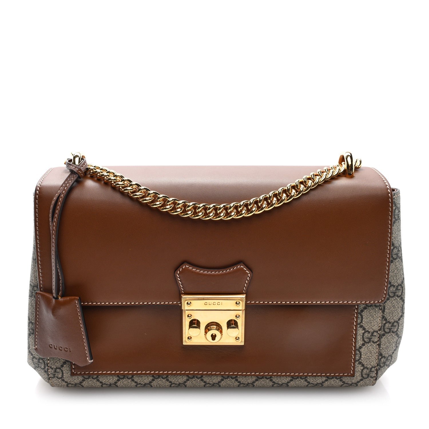 Gucci GG Supreme Monogram Calfskin Padlock Slip Pocket Shoulder Bag Beige Cuir
