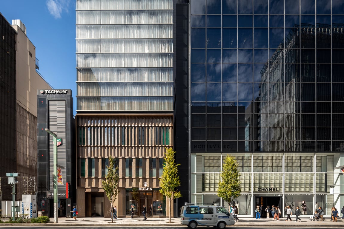 Retail buildings in Ginza shopping district, Tokyo