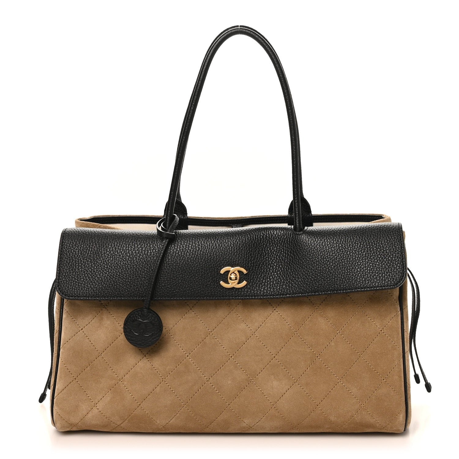 Grained Calfskin Suede Urban Essentials Shopping Bag Beige Black