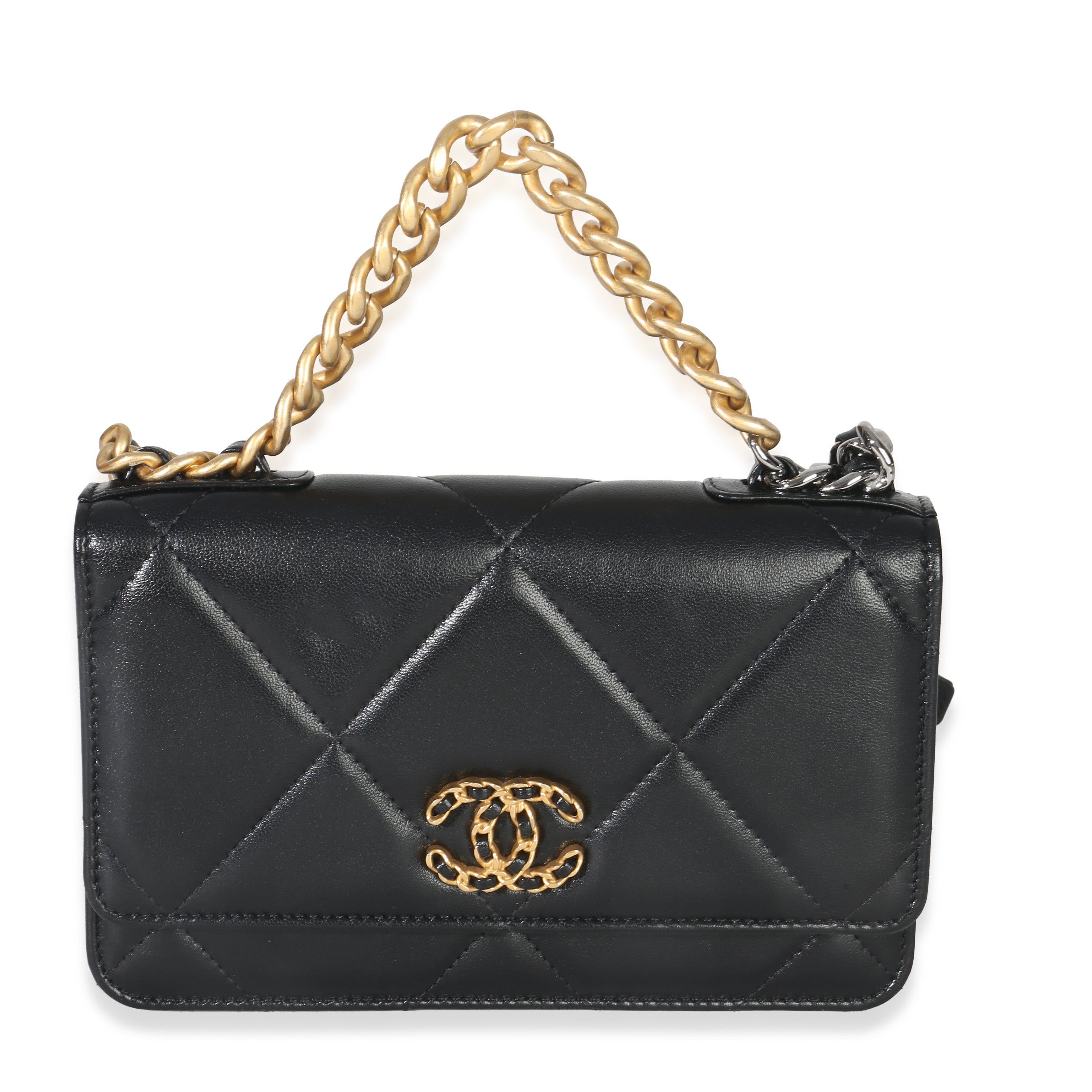 Black Quilted Lambskin Chanel 19 Wallet On Chain