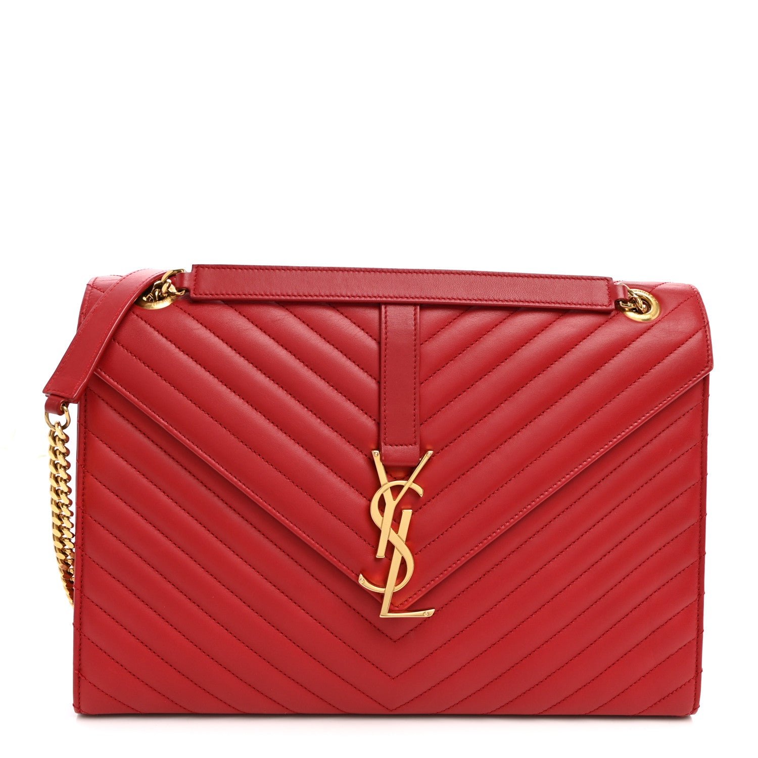 Saint Laurent Smooth Calfskin Matelasse Chevron Large Monogram Satchel Red