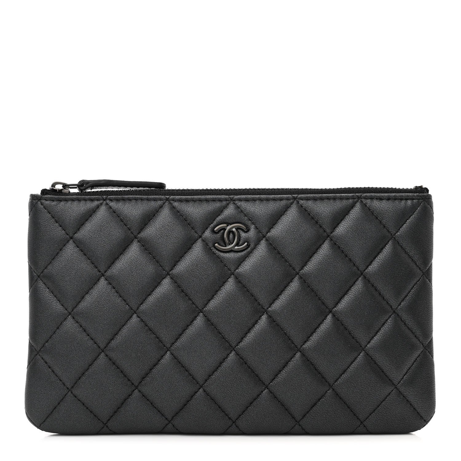 Chanel Pearly Lambskin Quilted Cosmetic Case So Black
