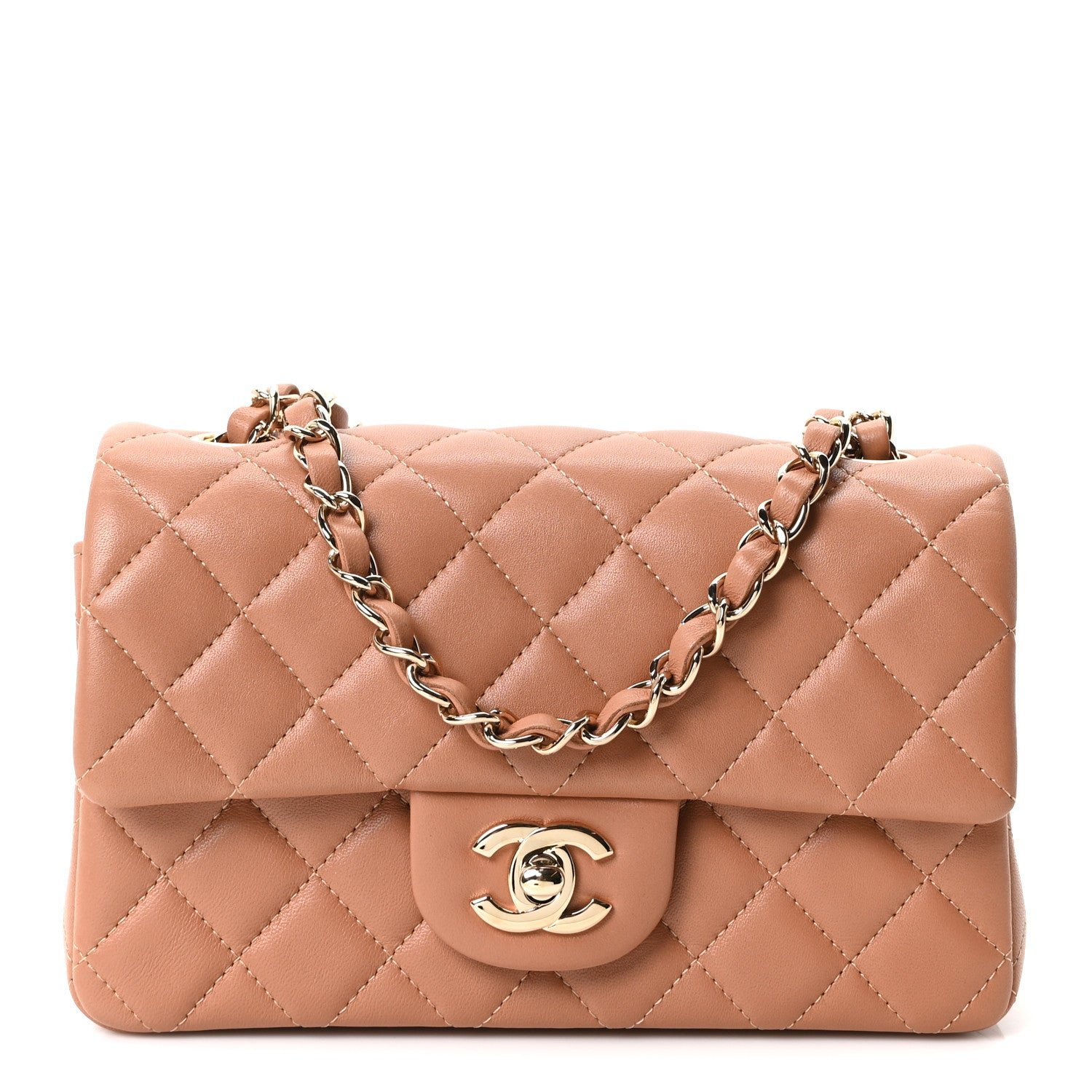 Chanel Lambskin Quilted Mini Rectangular Flap Brown