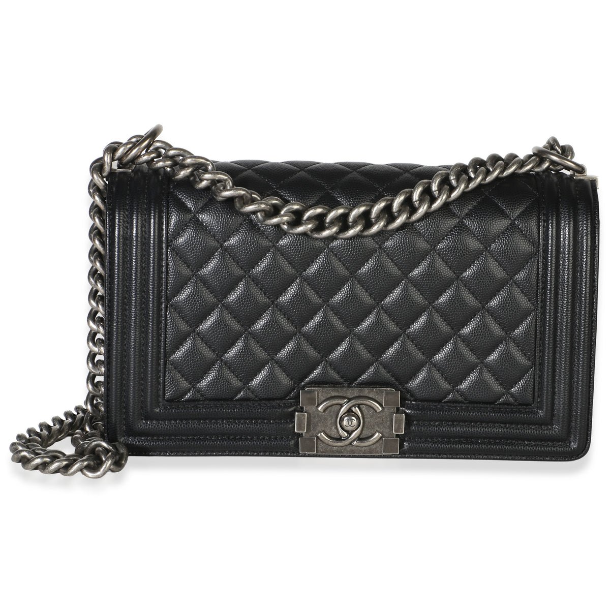 Black Quilted Caviar Medium Boy Bag