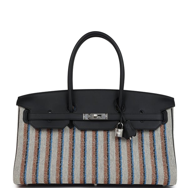 Hermes Hermes Shoulder Birkin Light 39 Multicolor Toile and Black Swift Palladium Hardware