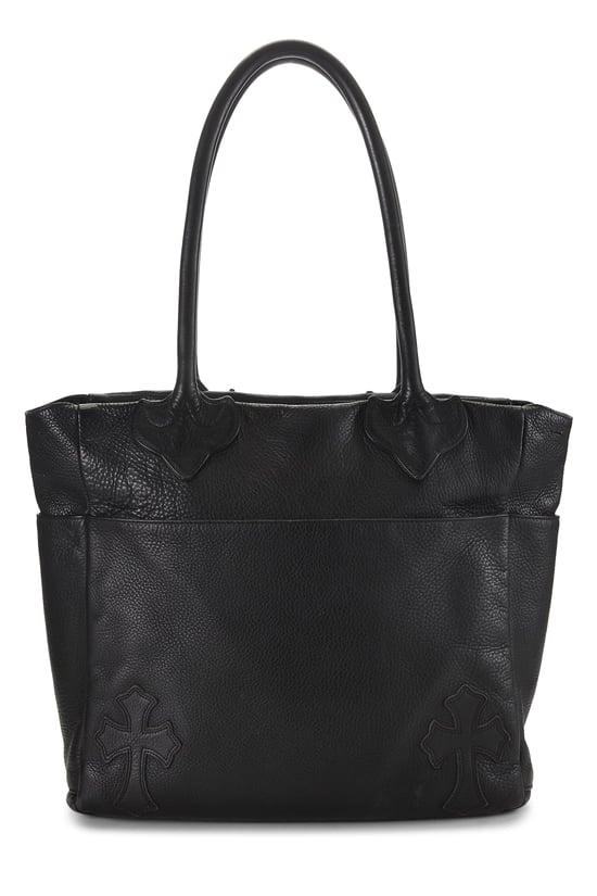 Chrome Hearts Black Leather Cross Patch Tote