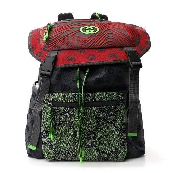 Gucci Jersey GG Monogram All Over Pan Sport Double Buckle Backpack Grey Green Multicolor