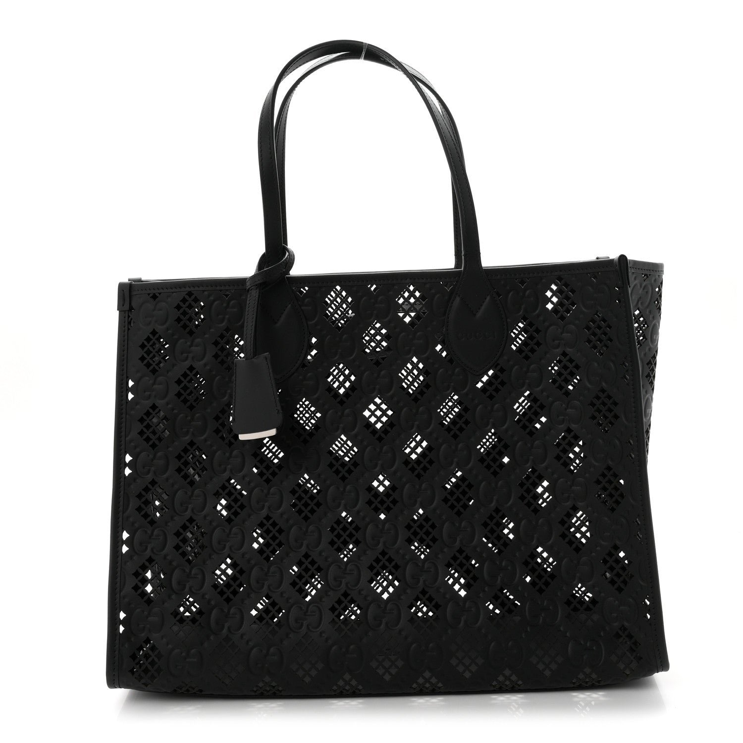 Gucci Calfskin GG Monogram Diamond Cut Medium Ophidia Tote Bag Black