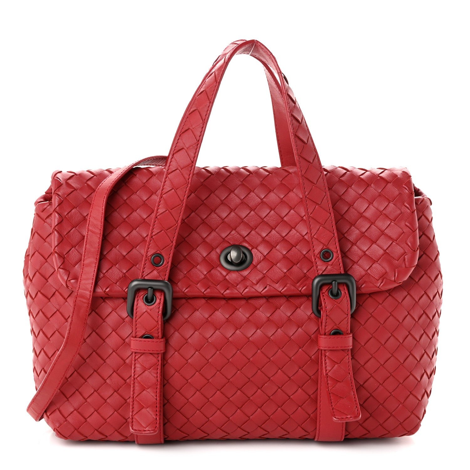Bottega Veneta Nappa Intrecciato Flap Satchel Red