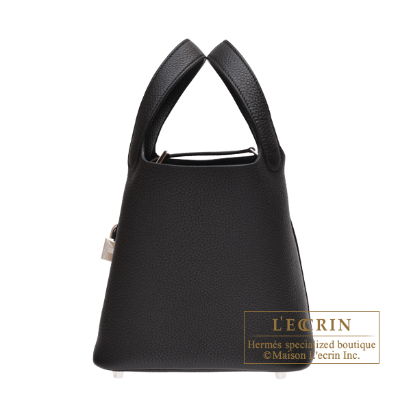 Hermes Picotin Lock bag 18/PM Black Clemence leather Silver hardware