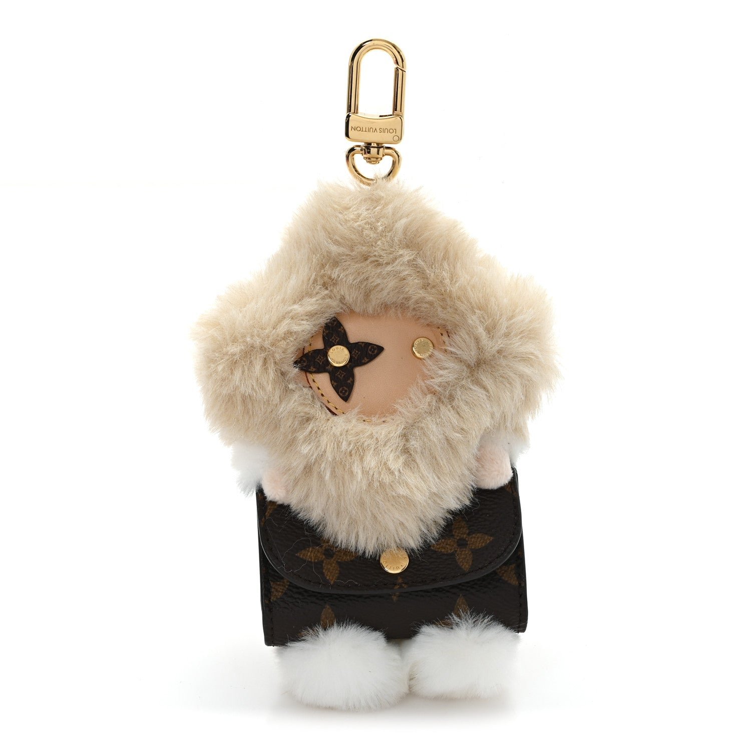 Louis Vuitton Calfskin Mink Fur Vivienne Bag Charm Key Holder White