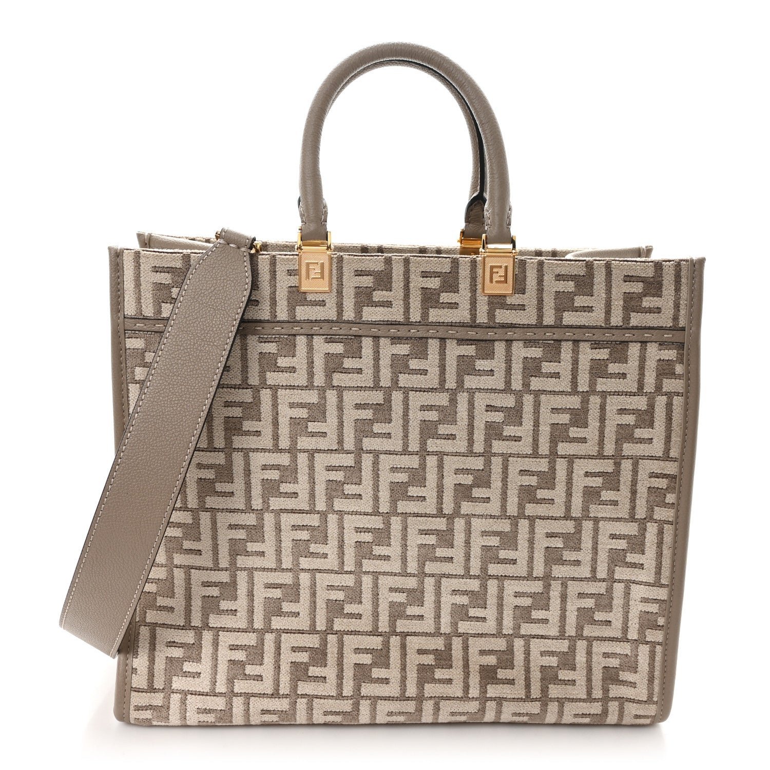 Fendi Chenille Vitello Cher FF Medium Fendi Sunshine Shopper Tote Tortora