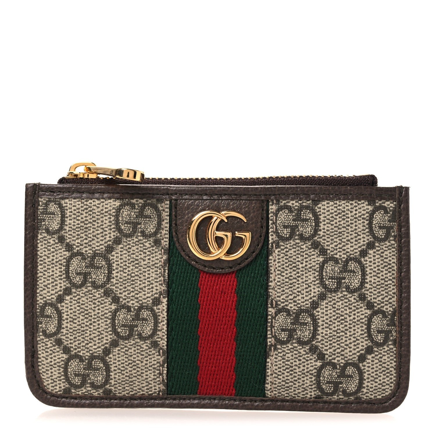 Gucci GG Supreme Monogram Web Ophidia Zip Card Case Brown