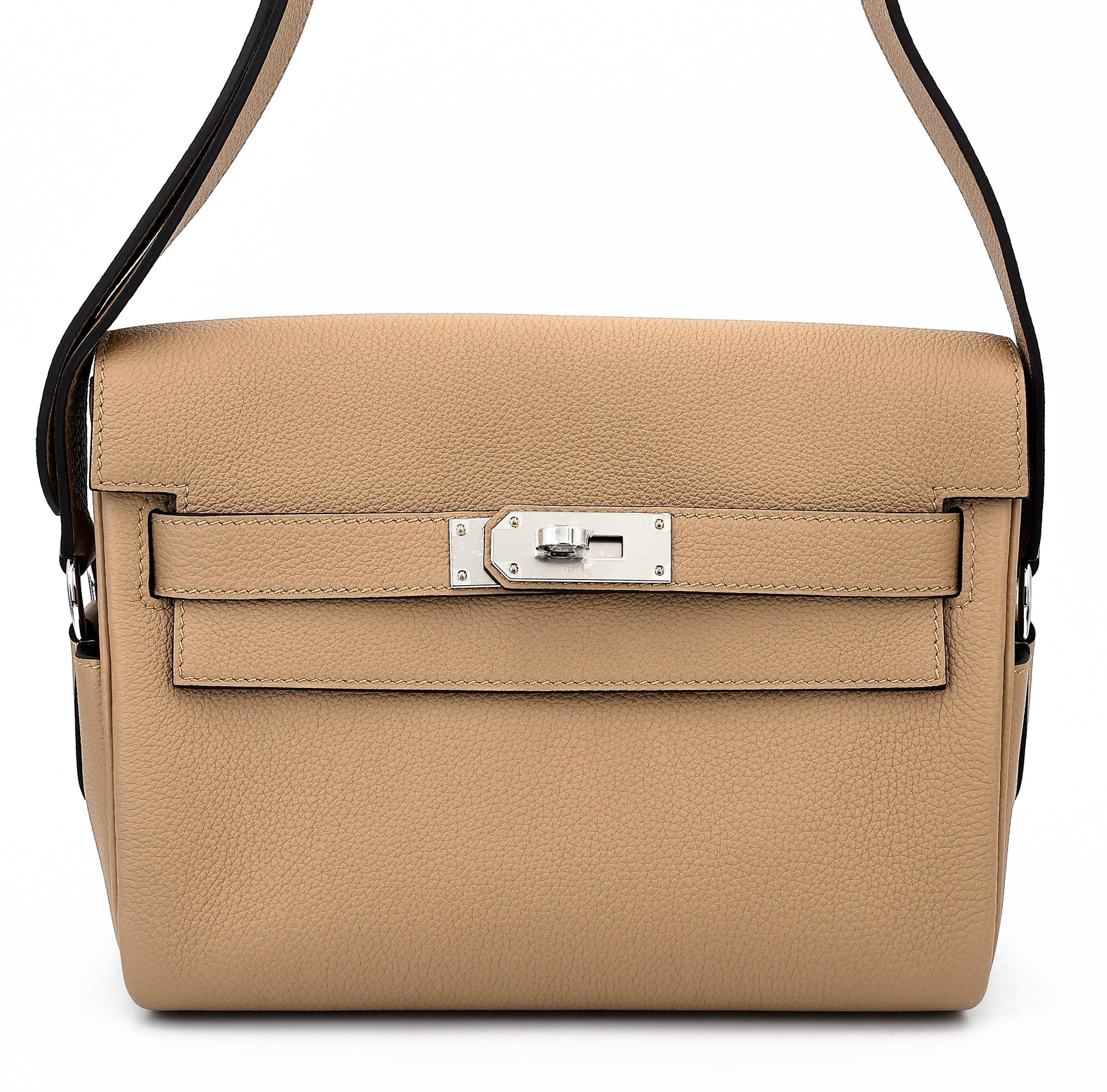 Brand New ( Rank N ) HERMÈS Kelly Messenger PM Poussiere (1C) Togo Palladium hardware K (2025)